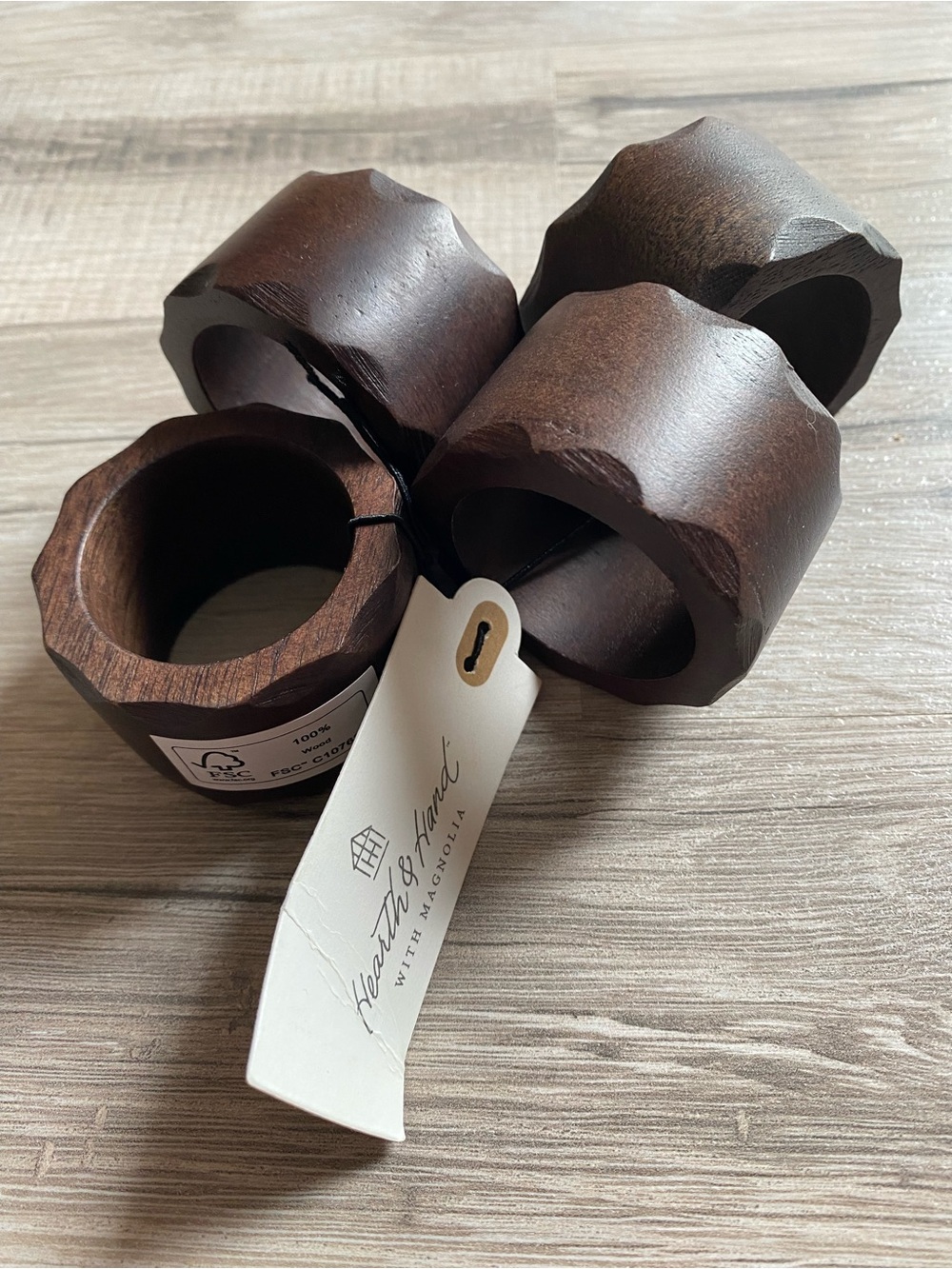 Hearth & Hand Dark Brown Wooden Napkin Rings - Set of 4